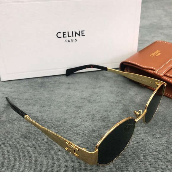 Celine Triomphe Gold Metal Oval Sunglasses - Picture 3 of 6